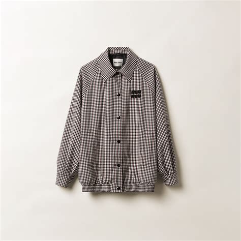 White/burgundy Gingham Check Blouson Jacket 